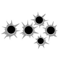 Bullet holes. Torn of gunshot hitting the wall. Template of shooting.