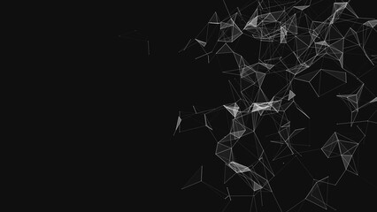 Connection to the global network. Abstract vector dots and lines with triangles on a black background. The concept of big data, digital technology, science and information technology development.