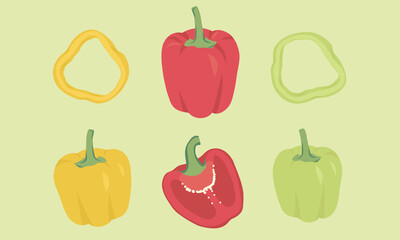 Bell pepper vector illustration red, yellow and green set