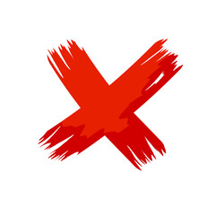 Cross symbol. Blot and ban. Against and refusal. Flat cartoon illustration. Brush stroke.