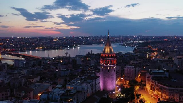 Aerial view of Galata Tower in Istanbul. 4K Footage in Turkey