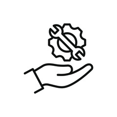 Gear and wrench on hand icon line style isolated. Vector illustration
