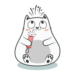 Christmas doodle fat cat. Vector illustration.