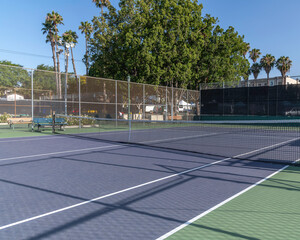 Empty tennis court in a Los Angeles city park.