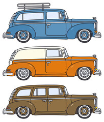 The vectorized hand drawing of three classic station wagons - 513832660