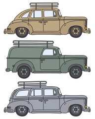 The vectorized hand drawing of three retro military personal cars - 513832669