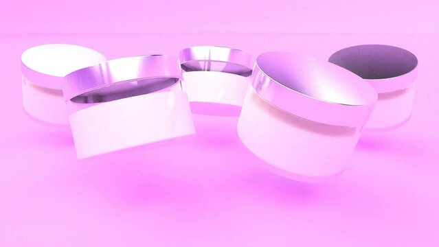 Jars of cream Body care on pink back able to loop seamless 4k