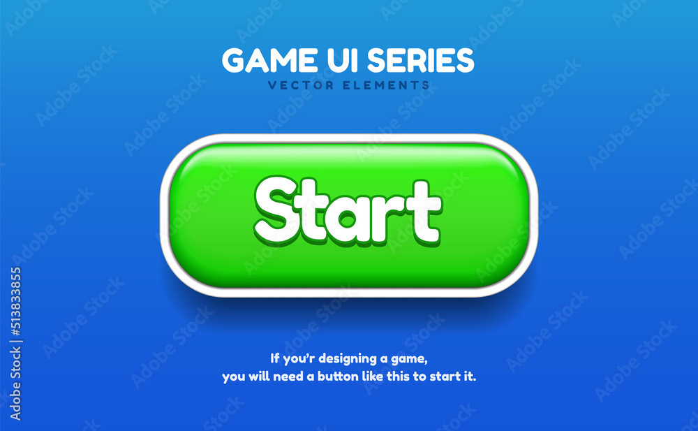 Poster 3D play or start button like bubble or candy for mobile game, application, UI UX. Game ui design. Start sign. Play symbol. Stock vector EPS10.