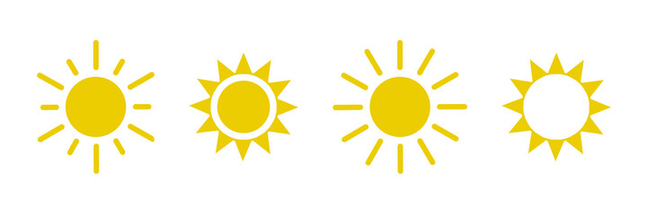 Sun symbol icon set. Sunshine vector ray set. Yellow sun icon collection . 10 eps