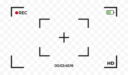 Video camera focusing screen. Camera focusing screen. Camera with video shooting parameters , display interface. Vector illustation. 10 eps