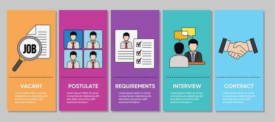 Fototapeta na wymiar Online job search illustration and human resource concepts. Business data visualization infographic. Process chart. Job interview recruitment agency vector illustration
