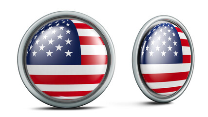 United States flag button. 3D illustration in 2 angles. Ideal for sports disputes. 3D render with saved clipping.