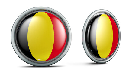 Belgium flag button. 3D illustration in 2 angles. Ideal for sports disputes. 3D render with saved clipping.