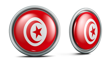 Turkey flag button. 3D illustration in 2 angles. Ideal for sports disputes. 3D render with saved clipping.