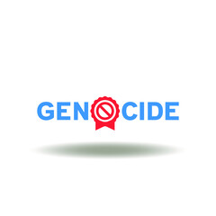 Vector illustration of genocide word with stop or ban stamp. Icon of stop genocide. Symbol of no war and killing people.