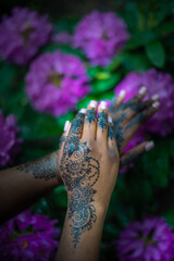 Mehndi, henna body painting (other names for mehendi, mehandi, mandi).