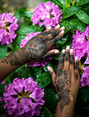 Mehndi, henna body painting (other names for mehendi, mehandi, mandi).
