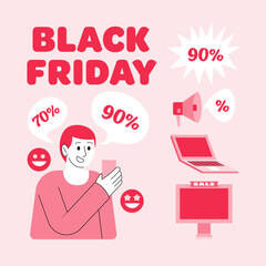 Black Friday sale. Black web banner. Sale of posters. Advertising. Vector illustration. Black friday promotional