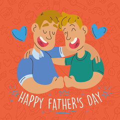Cute father character smiling with his young son Happy father day Vector