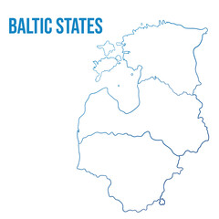 Baltic states blue linear map - obrazy, fototapety, plakaty
