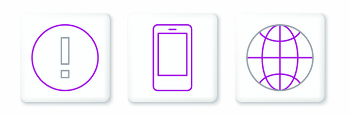 Set line Social network, Information and Mobile phone icon. Vector
