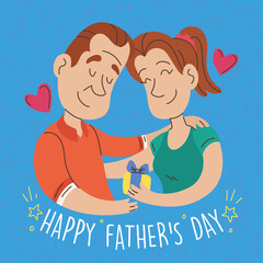 Cute father cartoon with his young daugther Happy father day Vector