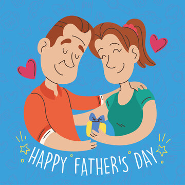 Cute father cartoon with his young daugther Happy father day Vector