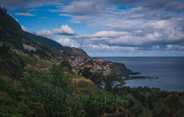 Fototapeta na wymiar Panorama of Seixal from Miradouro do Veu da Noiva. Madeira, Portugal. October 2021