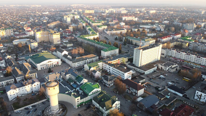 Fototapeta premium Panoramic aerial view of Baranovichi cityscape with buildings and streets, Belarus