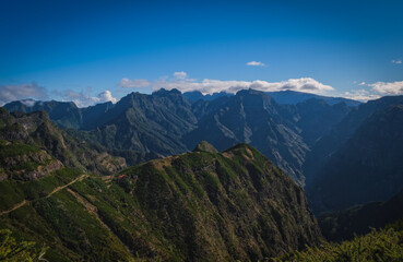 Viewpoint called Bica da Cana from which pico do arieiro and other peaks can be seen - Madeira, Portugal. October 2021