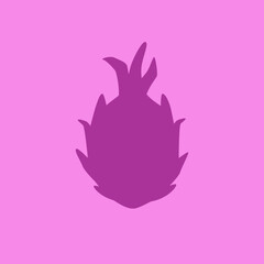 Cartoon Dragon Fruit Isolated on Purple Background, Modern Simple Drawing. Fresh Tropical Pitaya Silhouette in Flat Design Style. Summer Fruit Contour Icon.