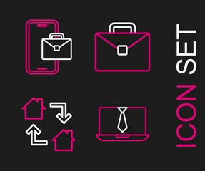 Set line Video chat conference, Online working, Briefcase and Freelancer icon. Vector