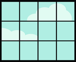 Simple Flat Art Vector Window with Clouds and Blue Sky Outside