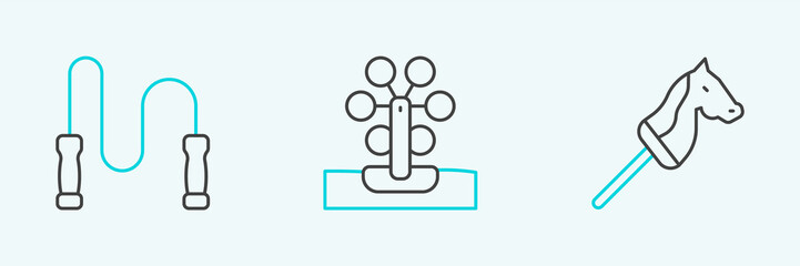 Set line Toy horse, Jump rope and Ferris wheel icon. Vector