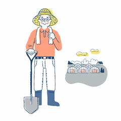 農家の男性とビニールハウス