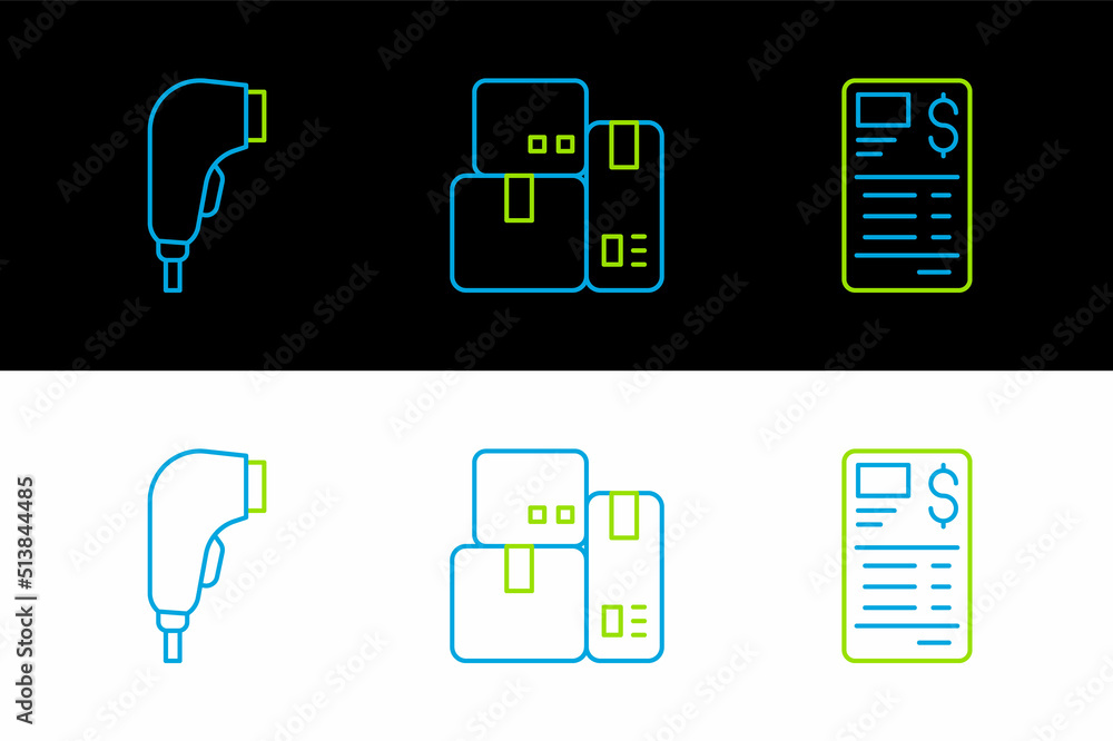 Canvas Prints Set line Paper or financial check, Scanner scanning bar code and Cash register machine icon. Vector