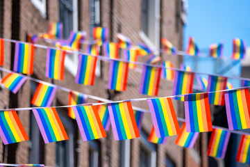 Many small gay rainbow flags