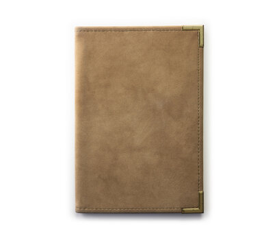 Portfolio, Reservation book,  Certificate folder booklet or cover isolated on white. A premium class folder with a beige or brown leather style cover. 