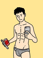 Fototapeta premium cute man cartoon on yellow background