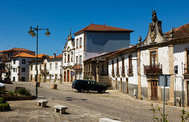 Fototapeta premium Streets of Mirandela in afternoon. Old streets of Portuguese city under clear sky.