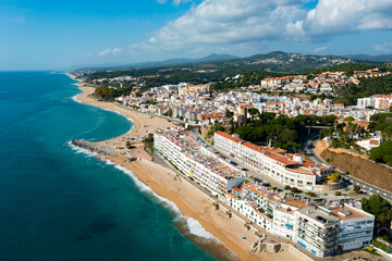 Fototapeta premium Aerial view of the seaside resort town of San Paul de Mar in Catalonia, Spain