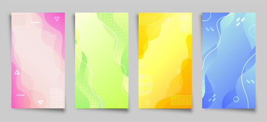 Abstract liquid memphis cover business card set. Bright color fluid backdrop wallpaper business card web banner design geometric free form melted gradient billboard ads hipster cyber trendy vector