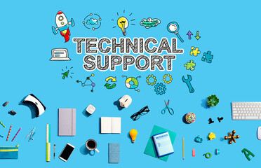 Technical support with collection of electronic gadgets and office supplies