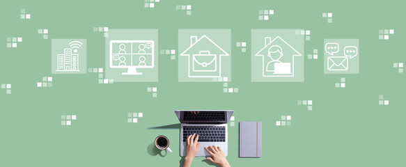 Telework theme with person working with a laptop