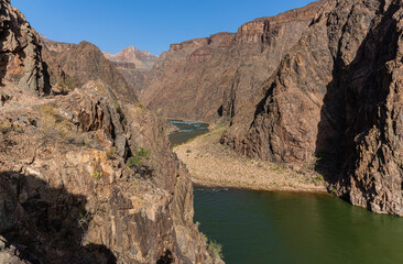 Dawn on The Colorado River and Surrounding Canyon, River Trail, Grand Canyon National Park, Arizona, USA