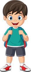 Cartoon happy school boy with backpack