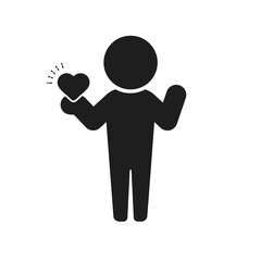 ハートを持って立っている人のアイコン･ピクトグラム - サポート･思いやり･健康のイメージ素材
