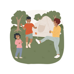 Play hacky sack isolated cartoon vector illustration. Children playing small footbag on grass, hacky sack game, camping sport activity, leisure time outdoor, kids having fun vector cartoon.