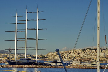 Yacht in the harbor at the Port of Piraeus in Athens, Greece