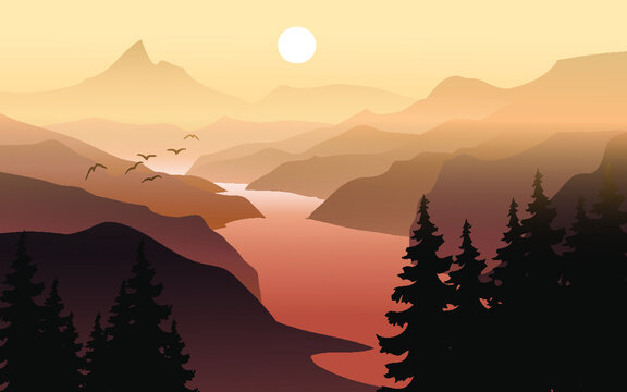 sunrise in mountains illustration